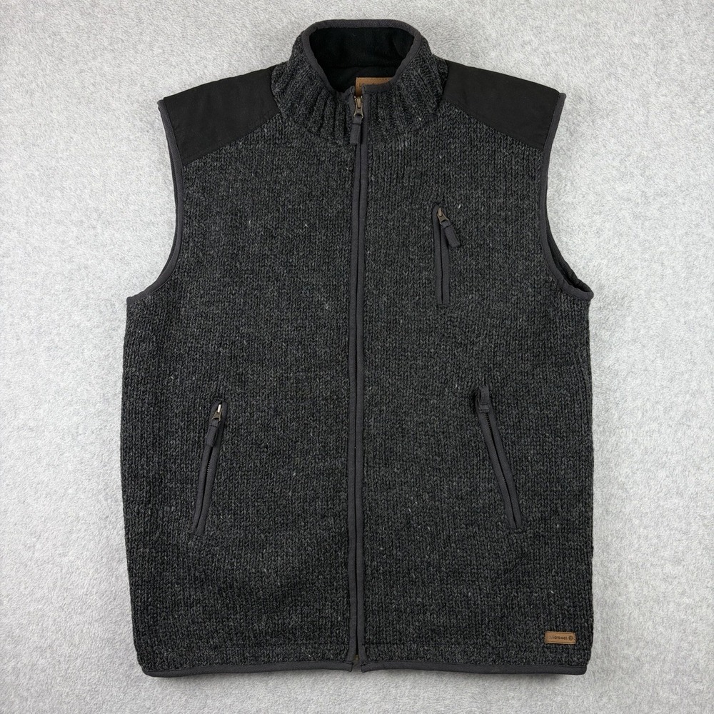 Laundromat Vest Mens XL Dark Gray Ragg Wool‎ Knit Full Zip Fleece Lined Heavy